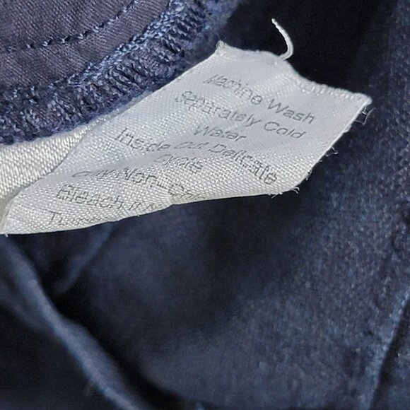 Cabi Women Navy Linen Straight Leg Cropped Pants Size 10 Nautical Button Accent - Picture 5 of 11